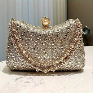 Luxurious Rhinestone Gold Clutch Evening Bag For Women
